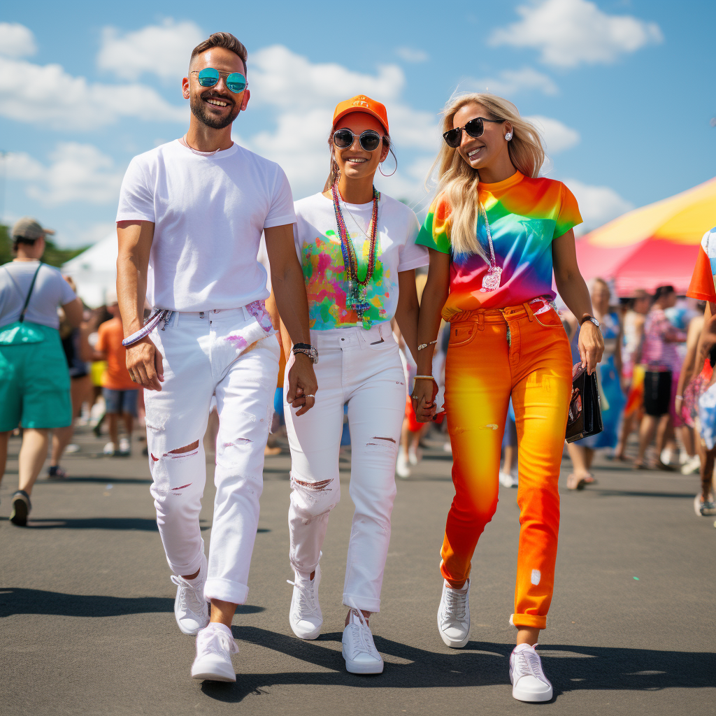 Colorful ⁣sneakers + white jeans + colorful top