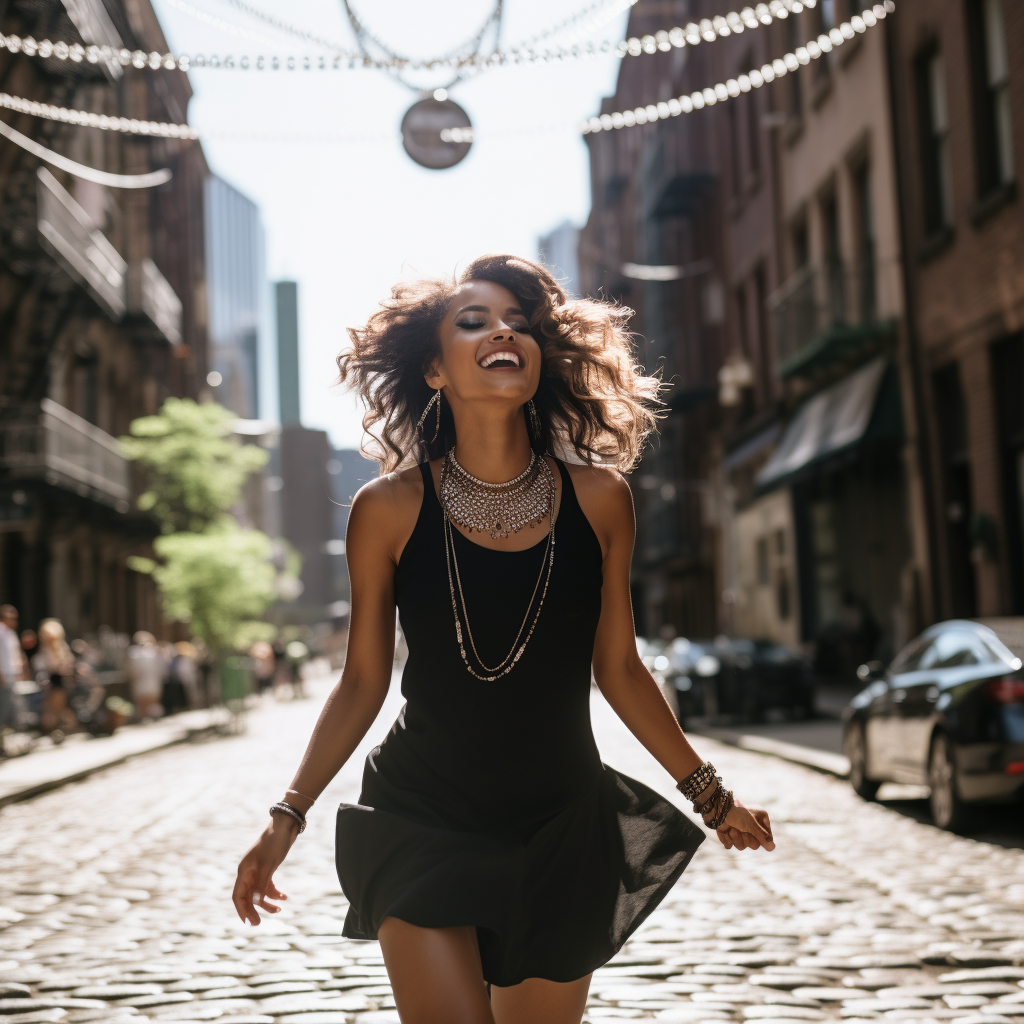 High-top sneakers + black dress + statement necklace
